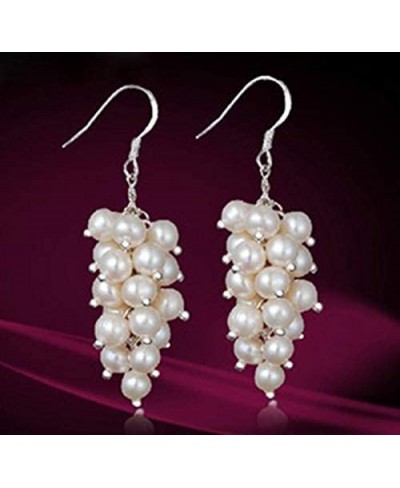 Genuine White Cultured Freshwater Pearl Cluster Dangle Sterling Earrings $17.39 Drop & Dangle