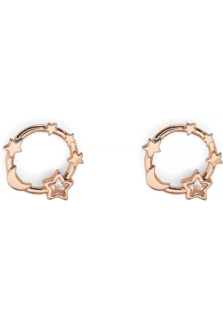 Rose Gold-Plated Celestial Stud Earrings w/ Cubic Zirconia Stone - Brass Base Sterling Silver Posts - 1 Pair $15.41 Stud