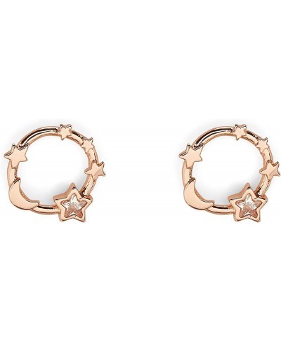 Rose Gold-Plated Celestial Stud Earrings w/ Cubic Zirconia Stone - Brass Base Sterling Silver Posts - 1 Pair $15.41 Stud