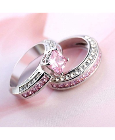 Two Rings His Hers Couples Matching Rings Women's 2pc White Gold Filled Square Pink CZ Wedding Engagement Ring Bridal Sets & ...