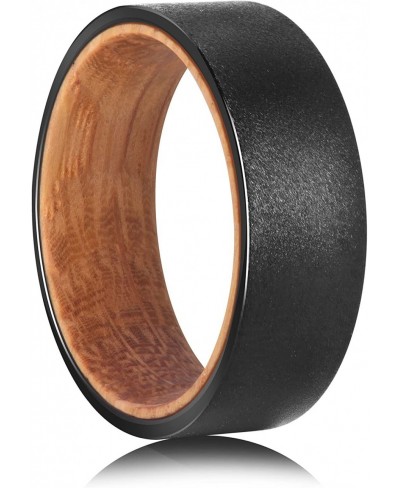 Tungsten Rings for Men Womens 8mm Black Silver Fashion Promise Wedding Band Carbide Inner Hole Inlaid Whiskey Barrel Wood Cha...