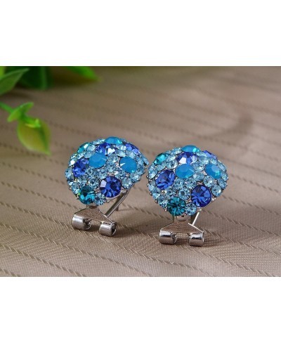 Womens Swarovski Crystal Element Silver Tone Teal Blue Rhinestones Oval Clamp Stud Earrings $20.62 Stud