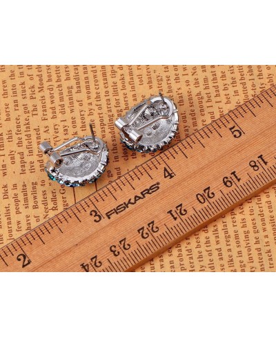 Womens Swarovski Crystal Element Silver Tone Teal Blue Rhinestones Oval Clamp Stud Earrings $20.62 Stud