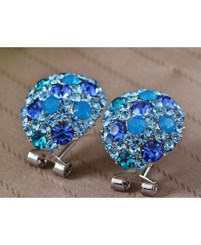 Womens Swarovski Crystal Element Silver Tone Teal Blue Rhinestones Oval Clamp Stud Earrings $20.62 Stud