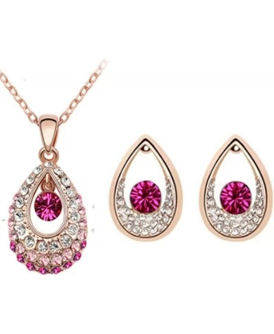 Colorful Tear Drop Jewelry Set Wedding Pendant Necklace Earrings $13.64 Jewelry Sets