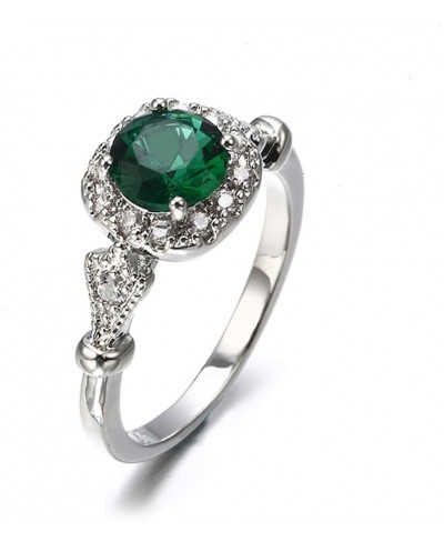 Sterling Silver Women's Charm Rings Square Green Gem Ring Jewelry for Birthday Valentine's Day(Size 9) $6.68 Statement