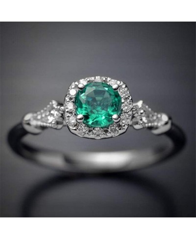 Sterling Silver Women's Charm Rings Square Green Gem Ring Jewelry for Birthday Valentine's Day(Size 9) $6.68 Statement