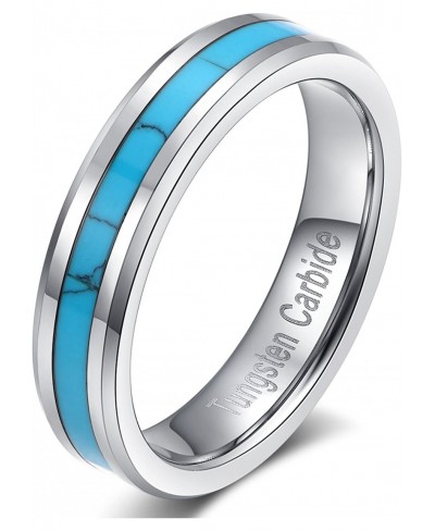 Mens Womens 6mm Tungsten Carbide Ring Turquoise Wedding Engagement Band High Polished Beveled Edges Comfort Fit $18.80 Bands