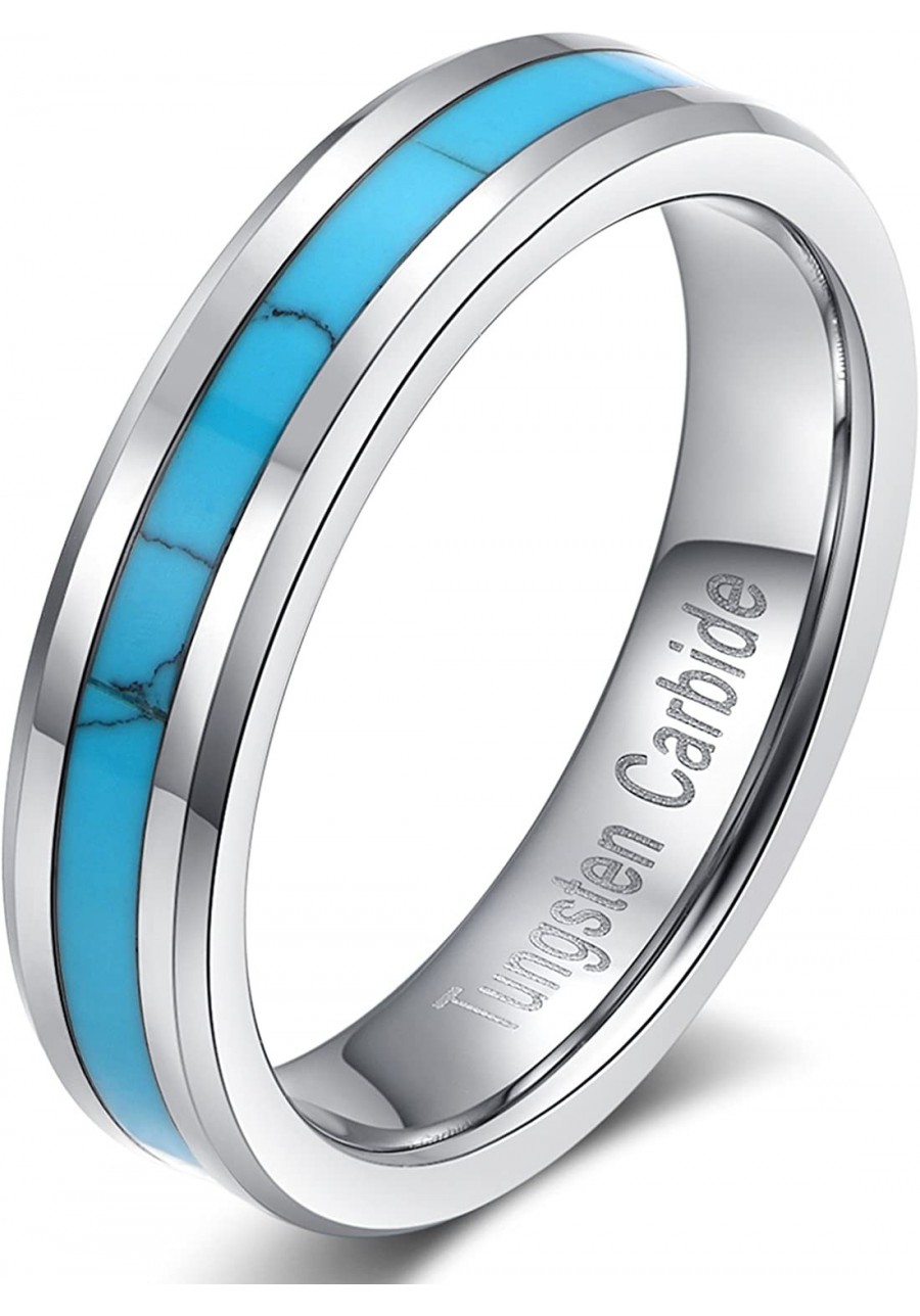 Mens Womens 6mm Tungsten Carbide Ring Turquoise Wedding Engagement Band High Polished Beveled Edges Comfort Fit $18.80 Bands