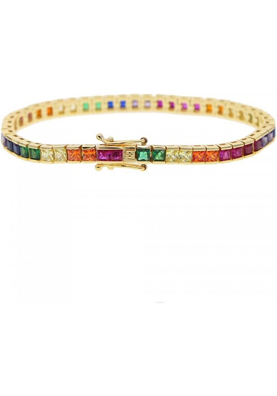 17cm Square Rainbow Colorful cz Tennis Bracelet for Women 17cm Gold Plated $25.40 Tennis