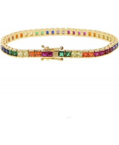 17cm Square Rainbow Colorful cz Tennis Bracelet for Women 17cm Gold Plated $25.40 Tennis