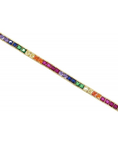 17cm Square Rainbow Colorful cz Tennis Bracelet for Women 17cm Gold Plated $25.40 Tennis