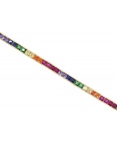 17cm Square Rainbow Colorful cz Tennis Bracelet for Women 17cm Gold Plated $25.40 Tennis