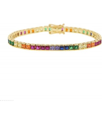 17cm Square Rainbow Colorful cz Tennis Bracelet for Women 17cm Gold Plated $25.40 Tennis