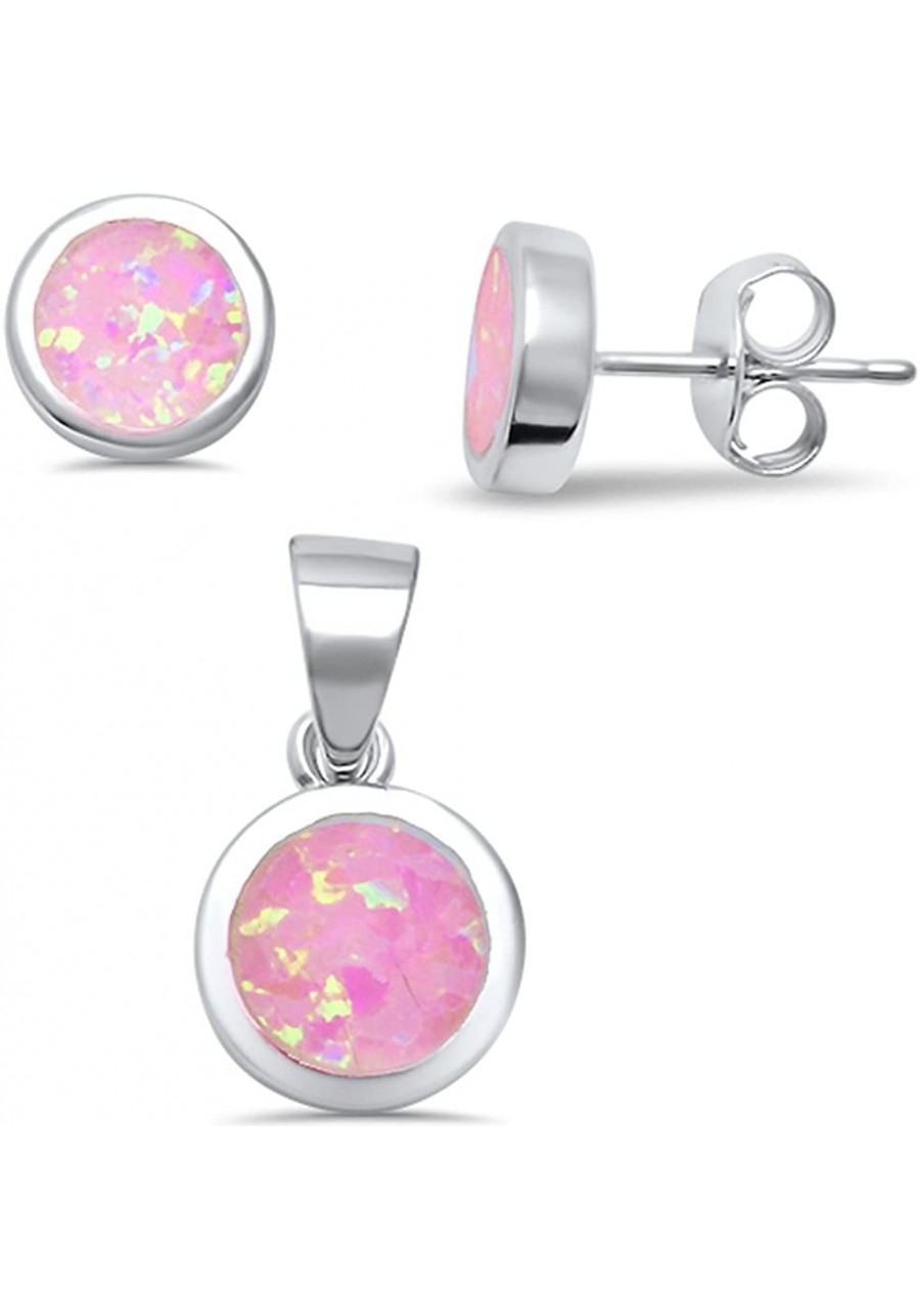 Round Lab Created White Opal .925 Sterling Silver Earring & Pendant Set. 75 $31.64 Pendants & Coins