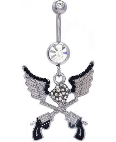 Clear Angel Wings Heart Western Dual Revolver Pistol Gun Belly Button Navel Ring $10.80 Piercing Jewelry