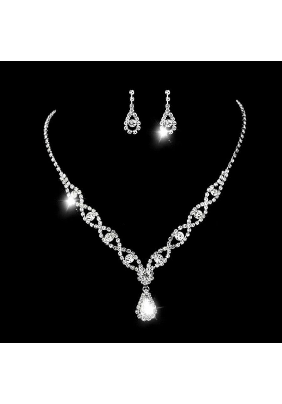 Silver Bride Necklace Earrings Set Rhinestone Bridal Wedding Jewelry Sets Crystal Costume Jewelry Set for Women and Girls $10...