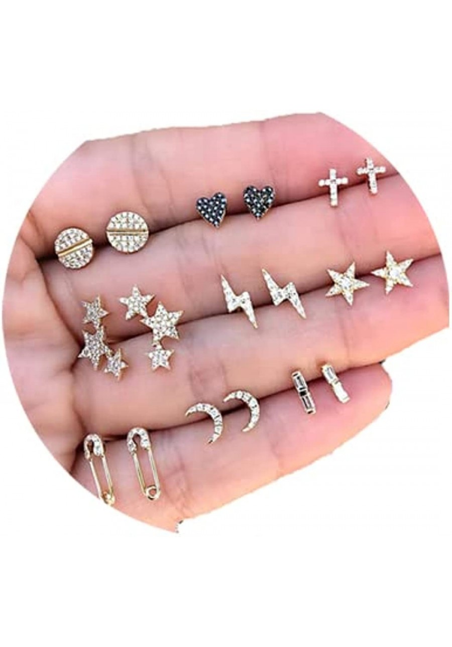 9Pairs Star Heart Moon Multiple Stud Earrings set Fashion Stud Earring Set for Women and Girls $9.51 Stud