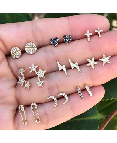 9Pairs Star Heart Moon Multiple Stud Earrings set Fashion Stud Earring Set for Women and Girls $9.51 Stud