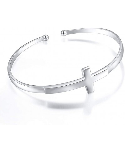 Sterling Silver Sideways Cross Bangle Faith Hope Love Cross Bangle Engraved Bracelet for Women Sister Girlfriend Gift $32.86 ...