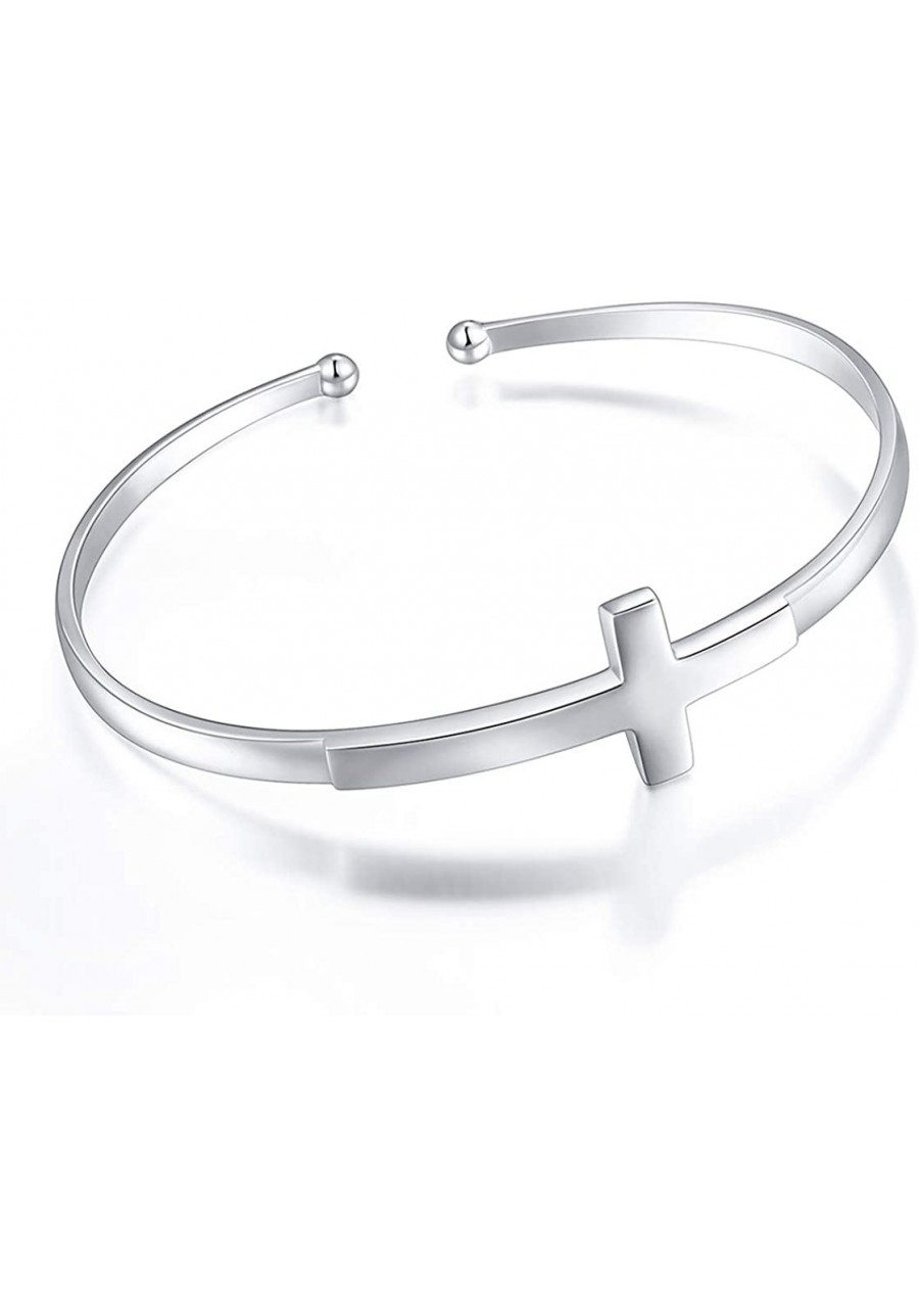 Sterling Silver Sideways Cross Bangle Faith Hope Love Cross Bangle Engraved Bracelet for Women Sister Girlfriend Gift $32.86 ...