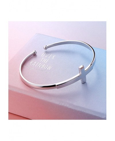 Sterling Silver Sideways Cross Bangle Faith Hope Love Cross Bangle Engraved Bracelet for Women Sister Girlfriend Gift $32.86 ...