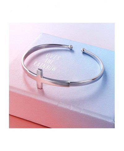 Sterling Silver Sideways Cross Bangle Faith Hope Love Cross Bangle Engraved Bracelet for Women Sister Girlfriend Gift $32.86 ...