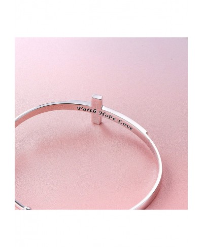 Sterling Silver Sideways Cross Bangle Faith Hope Love Cross Bangle Engraved Bracelet for Women Sister Girlfriend Gift $32.86 ...