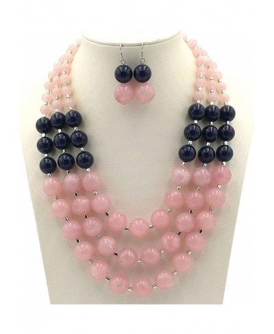 Elegant 3-Row Layered Handmade Acrylic Glass Pearl Stone-Simulated Beaded Necklace Earrings Set (Style 2(Pink)) $12.04 Strands