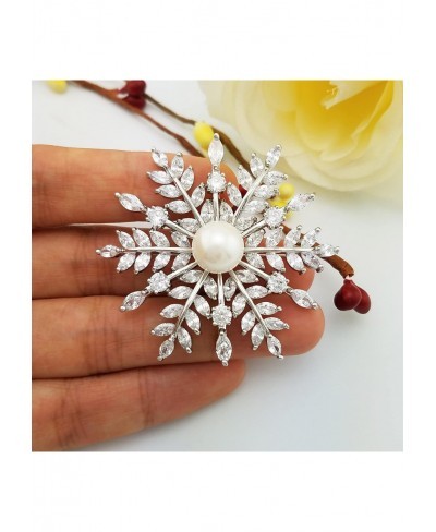 Bridal Zircon CZ Bouquet Snowflake Simulated Pearl Brooch Pins Silver Tone $14.20 Brooches & Pins