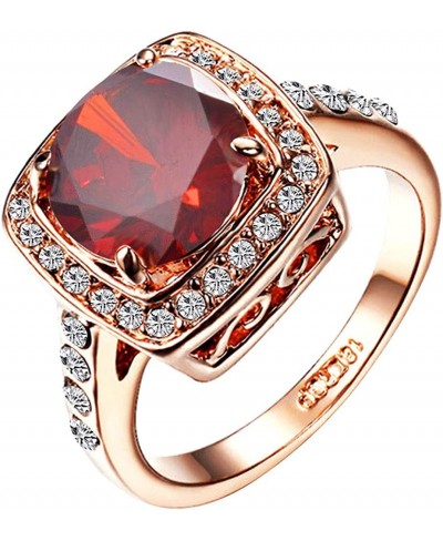 Red Fashion Cz Rings For Women Wedding 18K Rose Gold Plated Big Halo Austrian Crystal Square Cut Cubic Zirconia Costume Jewel...