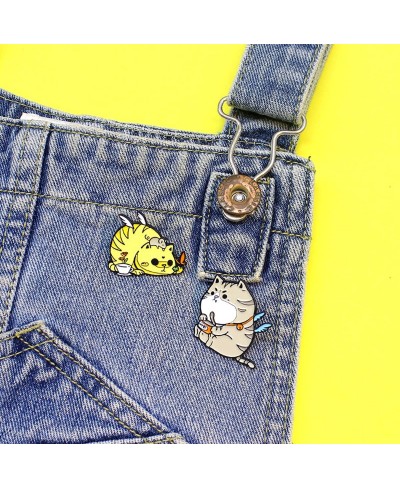 Cawsen 4PC Cute Cartoon Cat Enamel Brooch Pins for Women Kids Funny Cat Lapel Badge Animal Pet Button Pins Jewelry for Clothi...