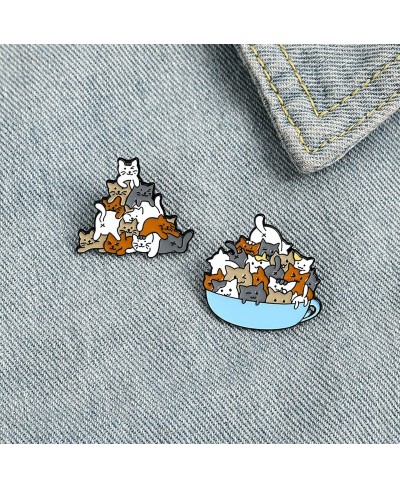 Cawsen 4PC Cute Cartoon Cat Enamel Brooch Pins for Women Kids Funny Cat Lapel Badge Animal Pet Button Pins Jewelry for Clothi...