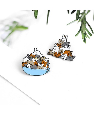 Cawsen 4PC Cute Cartoon Cat Enamel Brooch Pins for Women Kids Funny Cat Lapel Badge Animal Pet Button Pins Jewelry for Clothi...