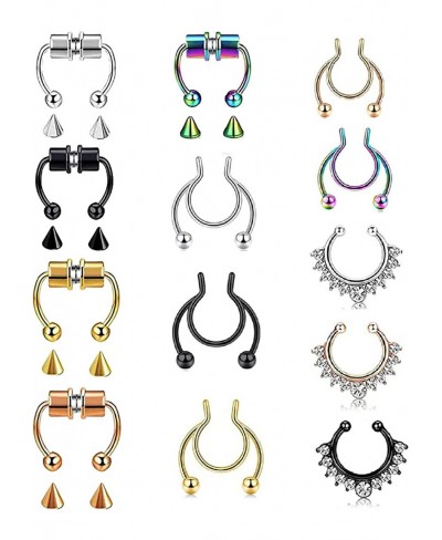 Fake Nose Ring Hoop Magnetic Septum Nose Ring Horseshoe Stainless Steel Faux Septum Rings Non-Pierced Clip On Nose Hoop Rings...