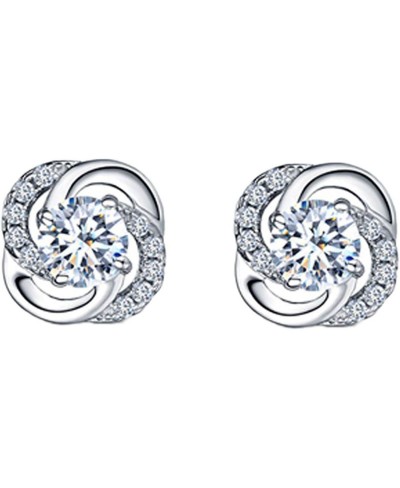 Delicate Crystal Earring Rotation Love Pattern Rhinestone Silver Plated Stud Earrings Female Wedding Party Jewelry $6.34 Stud