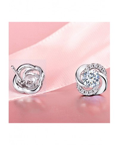 Delicate Crystal Earring Rotation Love Pattern Rhinestone Silver Plated Stud Earrings Female Wedding Party Jewelry $6.34 Stud