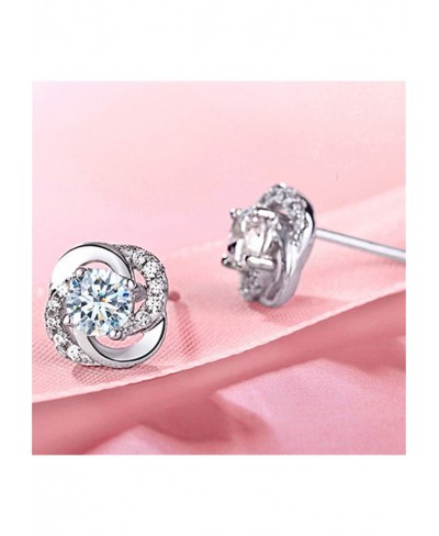 Delicate Crystal Earring Rotation Love Pattern Rhinestone Silver Plated Stud Earrings Female Wedding Party Jewelry $6.34 Stud