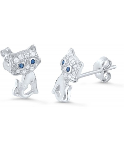 Sterling Silver Cz Cat Stud Earrings - 9mm $21.88 Stud