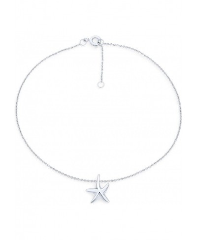 Nautical Starfish Beach Marine Life Charm Anklet For Women Link Ankle Bracelet For Women .925 Sterling Silver Adjustable 9 To...