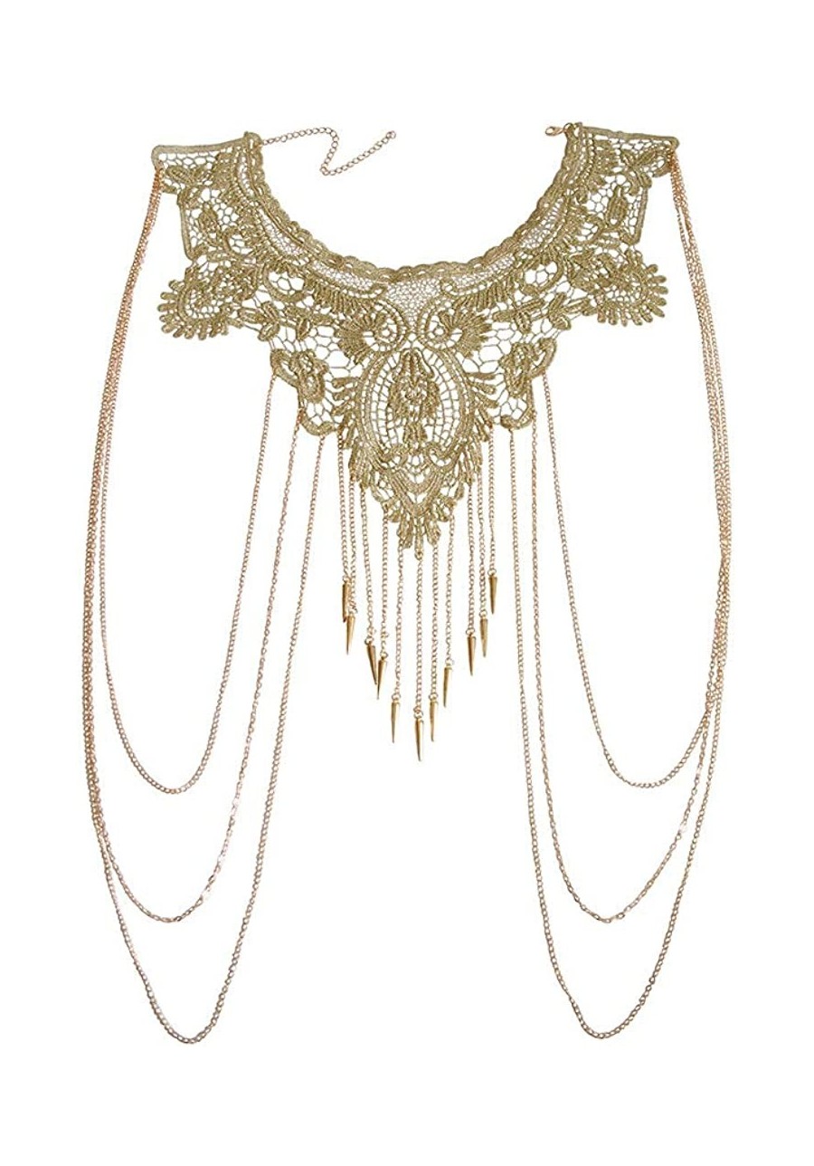 Gold Fine Chain Flower Lace Bikini Body Chain Necklace Jewelry for Women $20.33 Body Chains