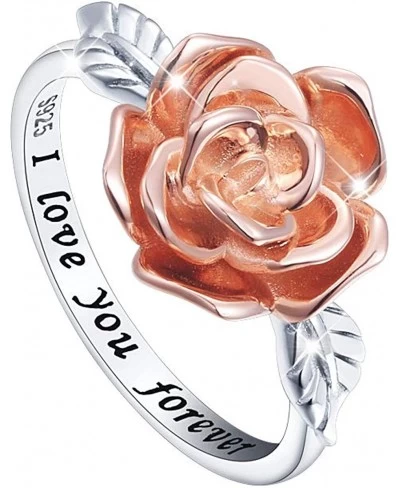 S925 Sterling Silver 3D Wedding Engagement Rose Flower Love Jewelry Bands Promise Ring for Women Teen Girl $23.06 Promise Rings