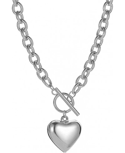 Chain Necklace for Women 18K White Gold Plated Chunky Cuban Chain Link Necklace with Heart Hypoallergenic Jewelry for Women $...