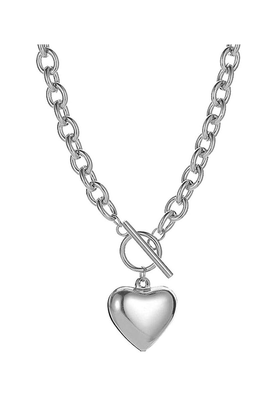 Chain Necklace for Women 18K White Gold Plated Chunky Cuban Chain Link Necklace with Heart Hypoallergenic Jewelry for Women $...