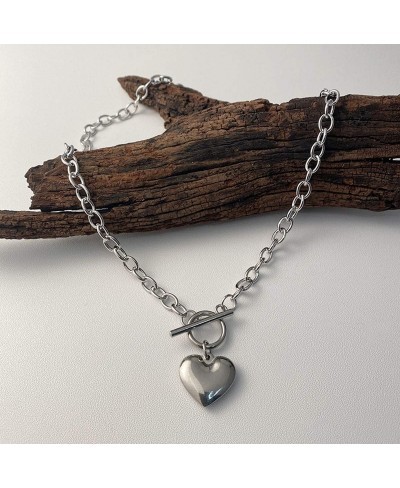 Chain Necklace for Women 18K White Gold Plated Chunky Cuban Chain Link Necklace with Heart Hypoallergenic Jewelry for Women $...