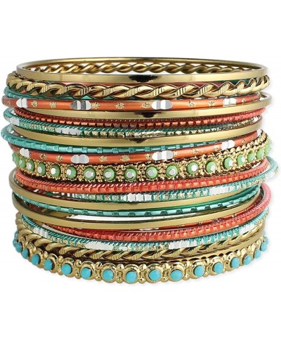 Set of 22 Golden Turquoise and Coral Bangle Bracelets $19.65 Bangle