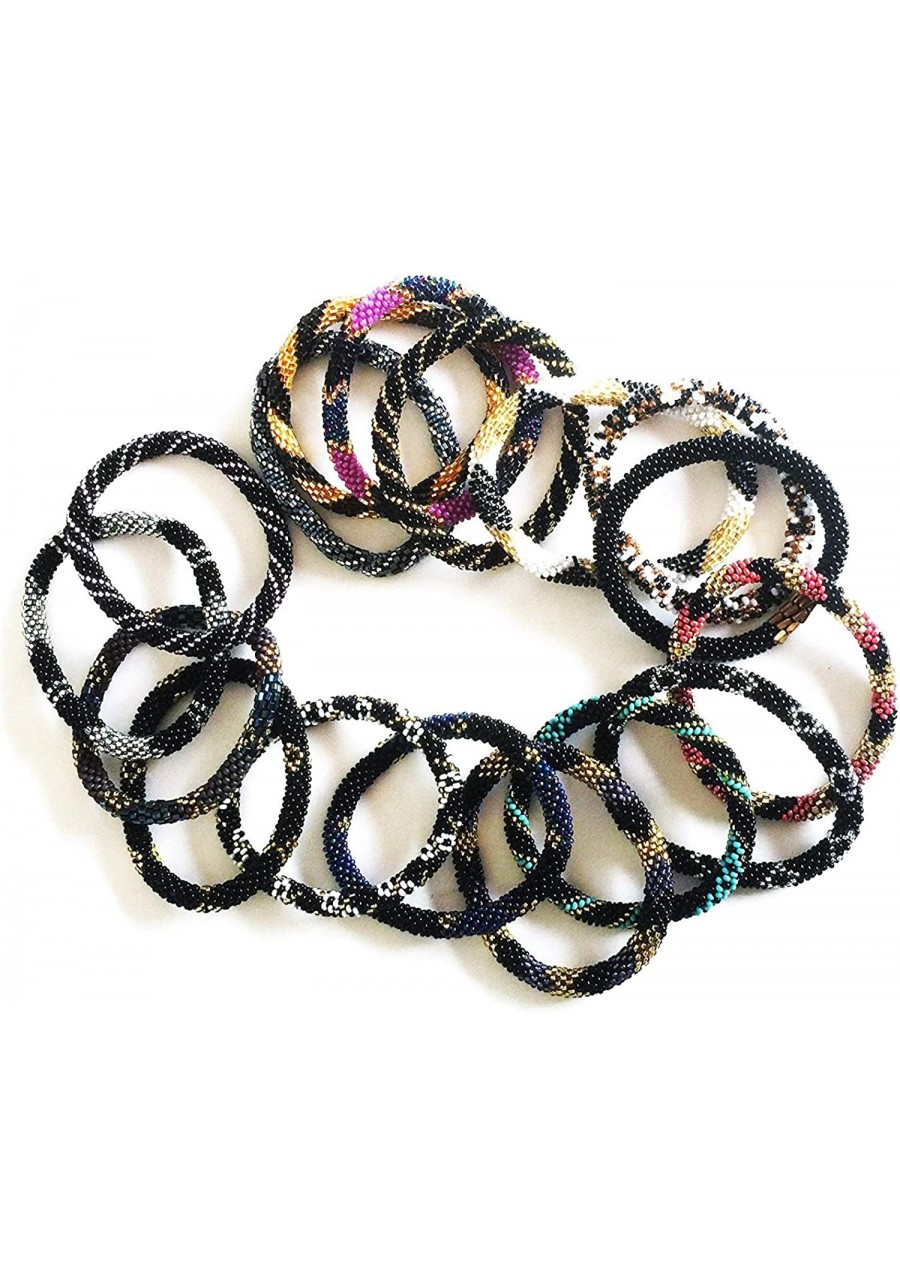 Handmade Crochet Glass Seed Bead Nepal Boho Bracelet - Black Scheme $26.18 Strand