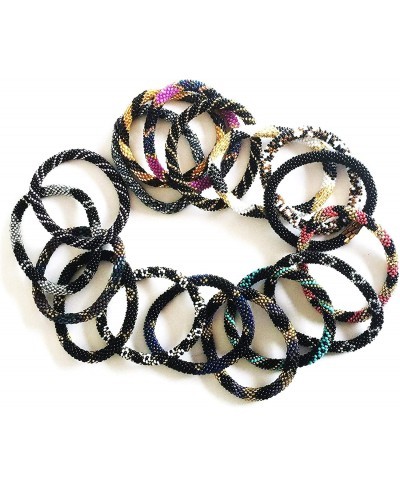 Handmade Crochet Glass Seed Bead Nepal Boho Bracelet - Black Scheme $26.18 Strand