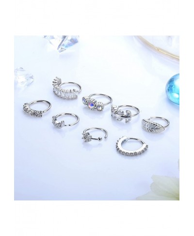 8 Pcs 20G Nose Ring Hoop Paved CZ Star Heart Cartilage Earrings for Women Stainless Steel Fake Nose Piercings Hoop Rings 8mm ...