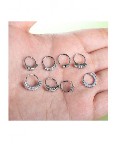 8 Pcs 20G Nose Ring Hoop Paved CZ Star Heart Cartilage Earrings for Women Stainless Steel Fake Nose Piercings Hoop Rings 8mm ...